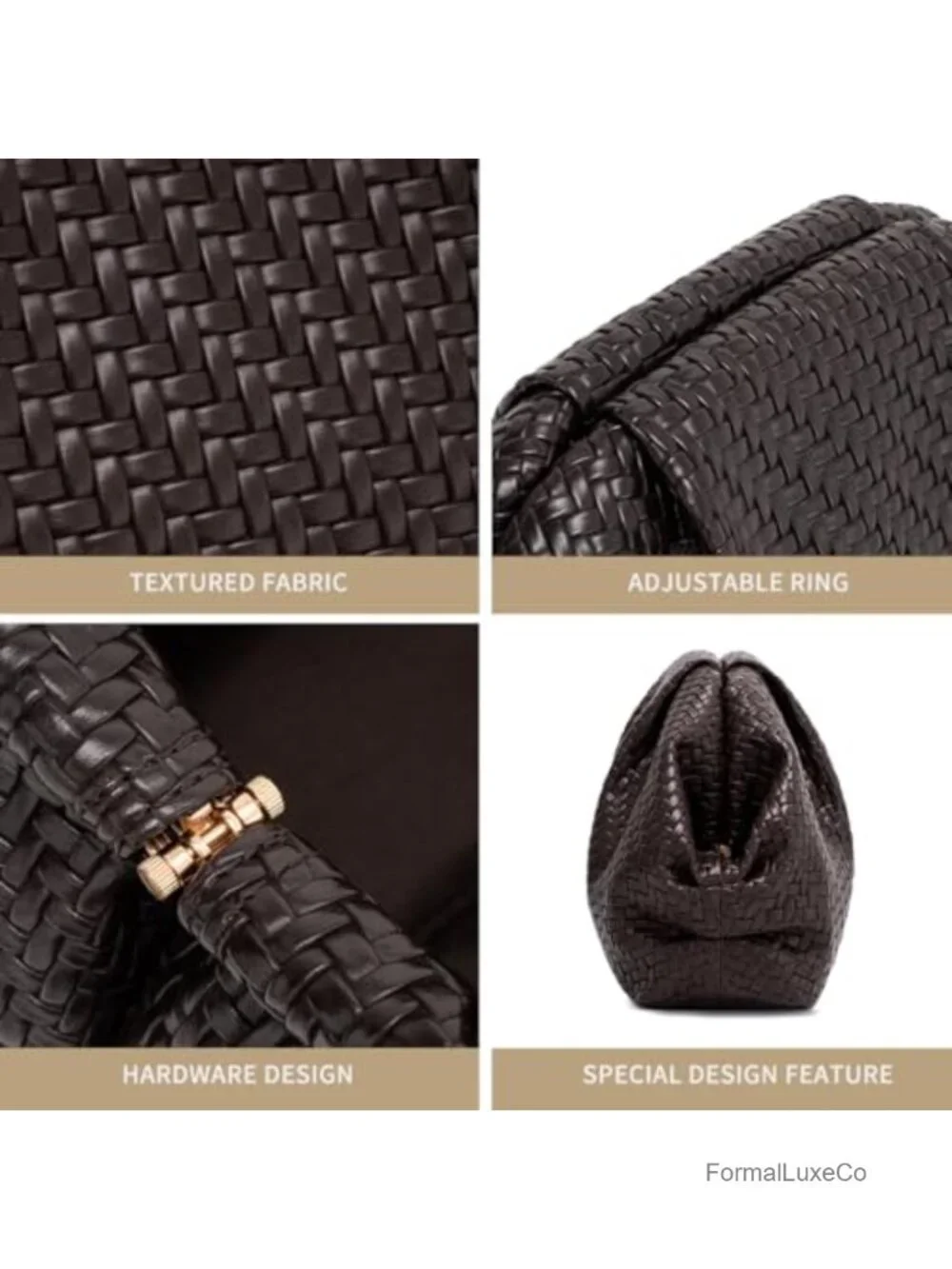 Women's Woven Faux Leather Ruched Dumpling Clutch Evening Bag